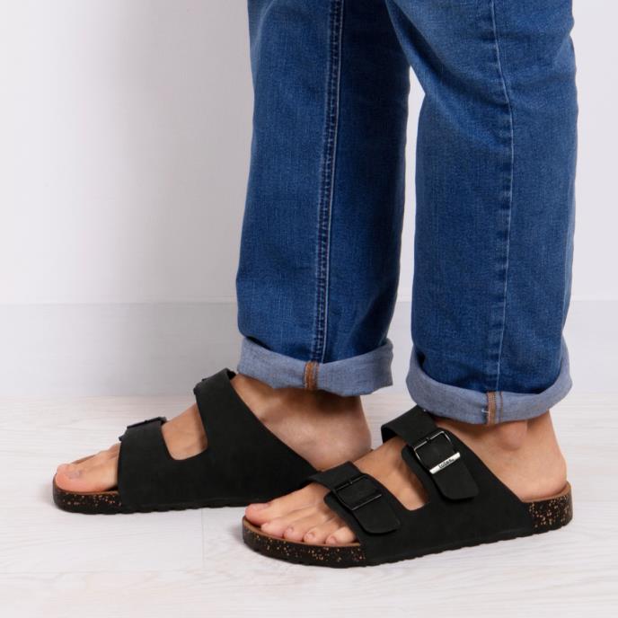 totes® Mens PU Double Buckle Slider Black